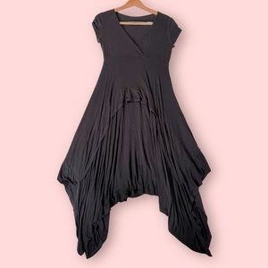 MATTI MAMANE Tiered Asymmetrical Short Sleeve Midi Dress